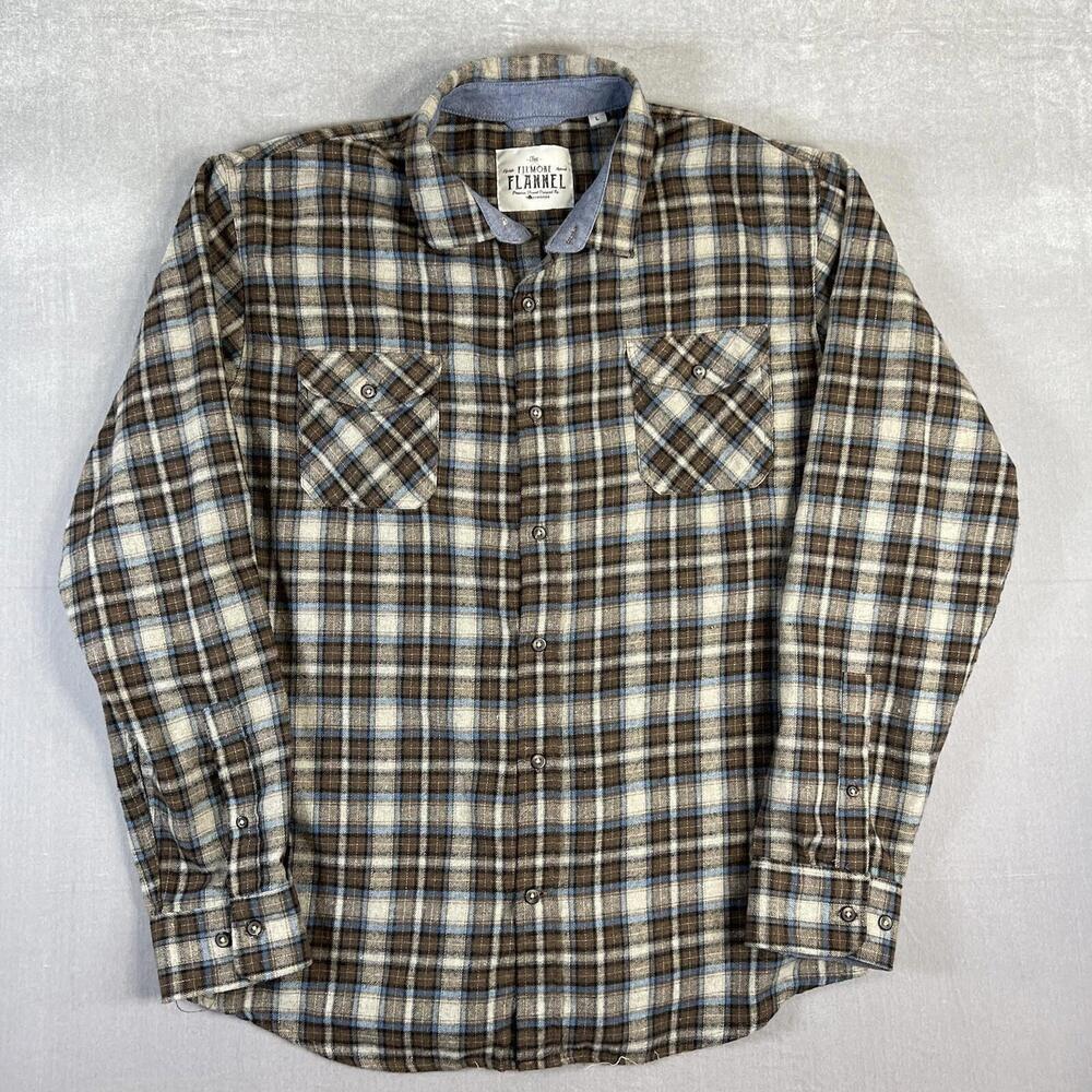 Tallwoods The Filmore Flannel Button Up Shirt Mens Large Brown Blue Plaid